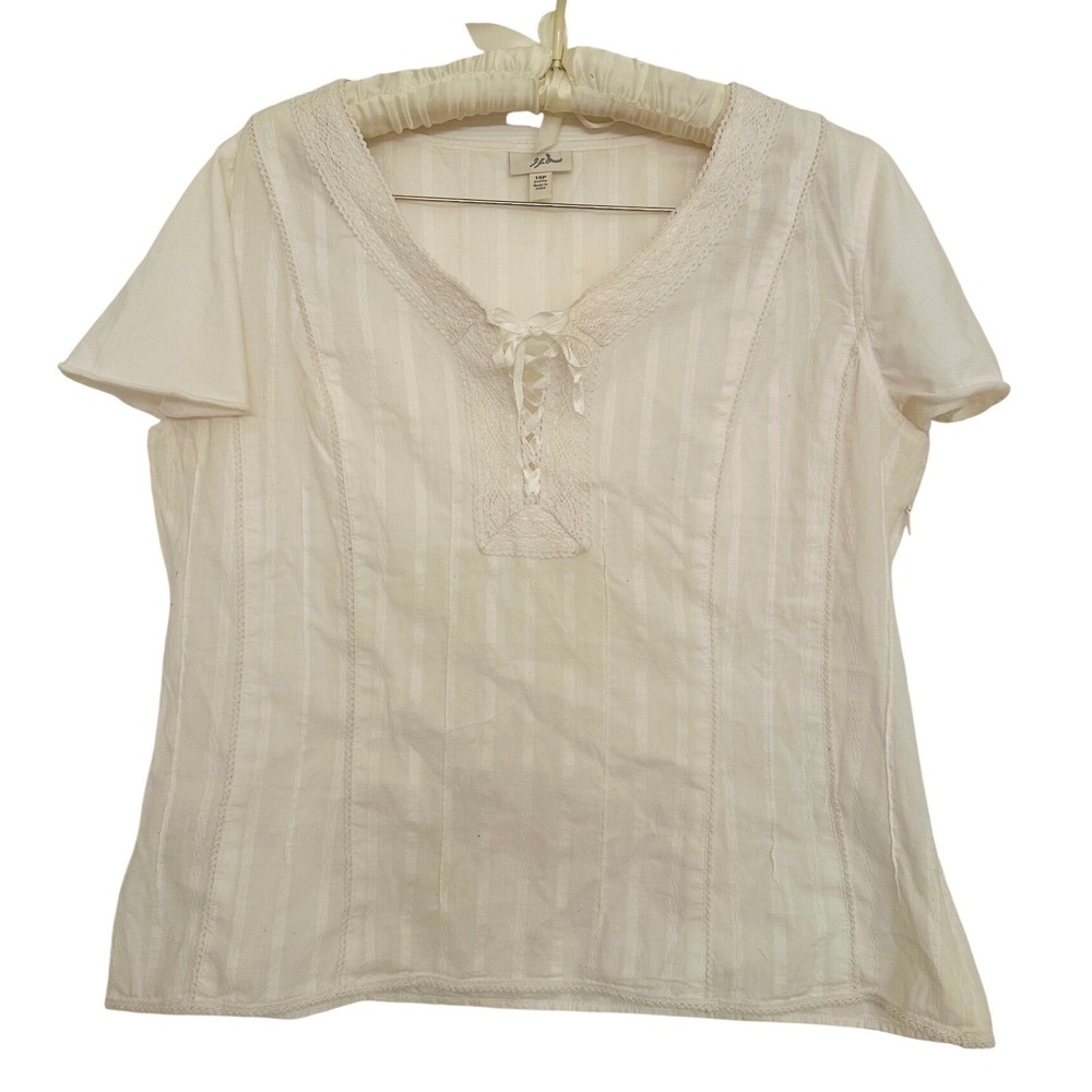 J. Jill Ivory Cotton Lace Cotton Coquette Blouse Top 14P Cottagecore Prairie